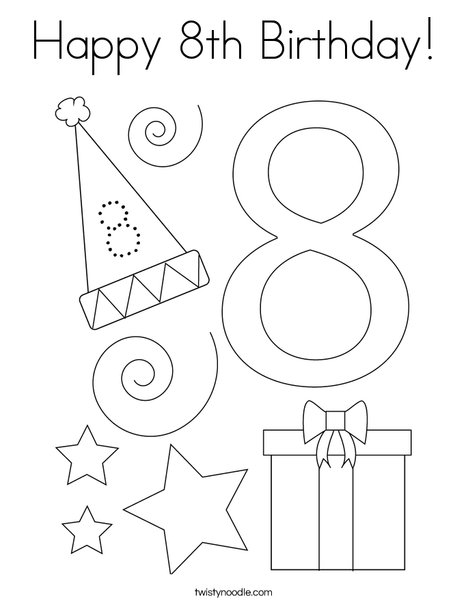 Happy 8th Birthday Coloring Page - Twisty Noodle